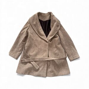 Calvin Klein Khaki Tan Wool/Silk Blend Belted Trench Coat Women Size 14 *read*